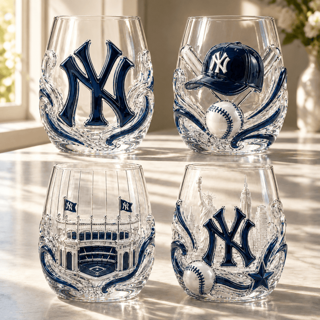 NYY Stemless Glass Cup Set TTTT